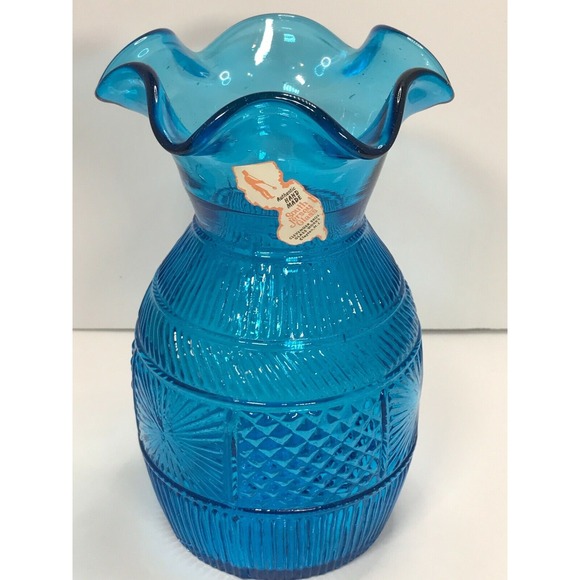 Blue Clevenger South Jersey Glass Blown 3 Mold Boston‎ Sandwich VASE - Picture 1 of 5